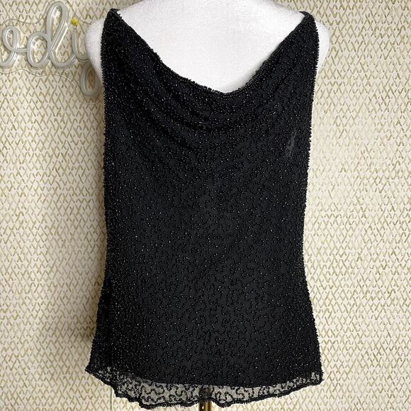 Vintage 80's Stenay Sleeveless Black Beaded Cowl Neckline Silk Tank Top Size M - Picture 9 of 14
